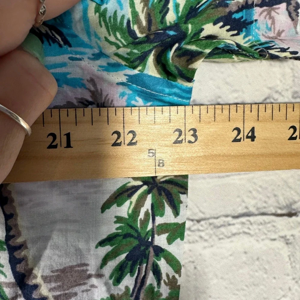 NEW American‎ Eagle Tropical Hawaiian Shirt Teal Palm Tree Button Down Large